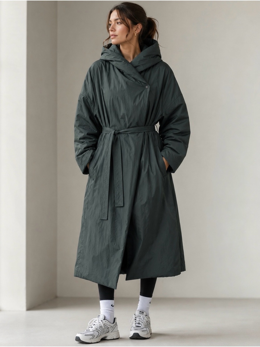 Zara Oversized Hooded Windbreaker Trench Coat | Dark Green | XS/S